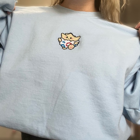 Pokémon Togepi Hand Embroidered Cross Stitch Crewneck Sweatshirt - Picture 1 of 6
